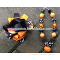 halloween 6inch feather chunky bow and halloween pumpkin chunky necklace set kids chunky holiday necklace and hair bow set